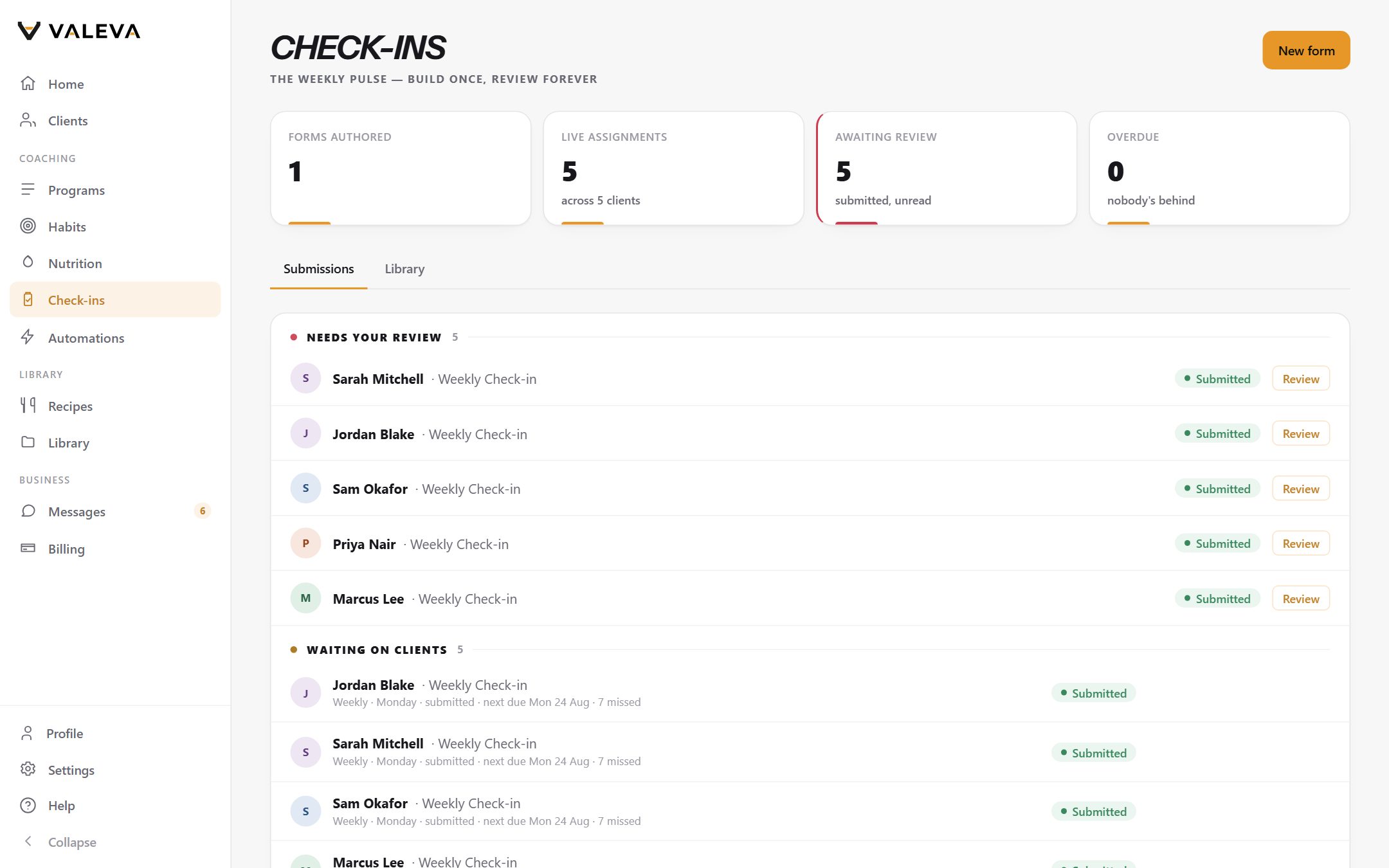 The Valeva check-in builder