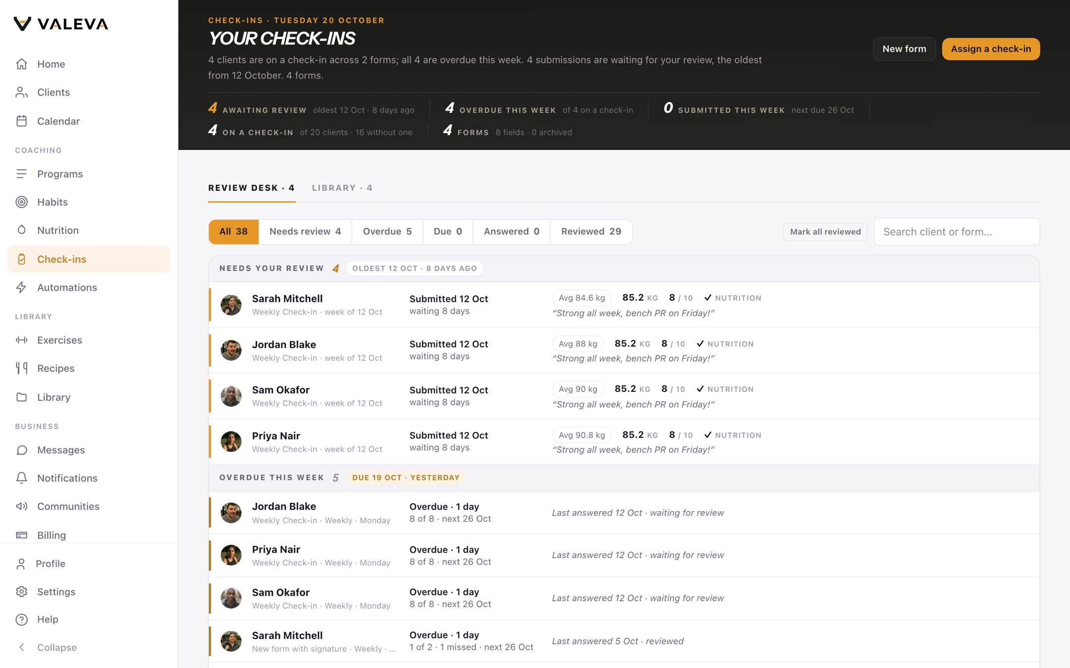 The Valeva check-in builder