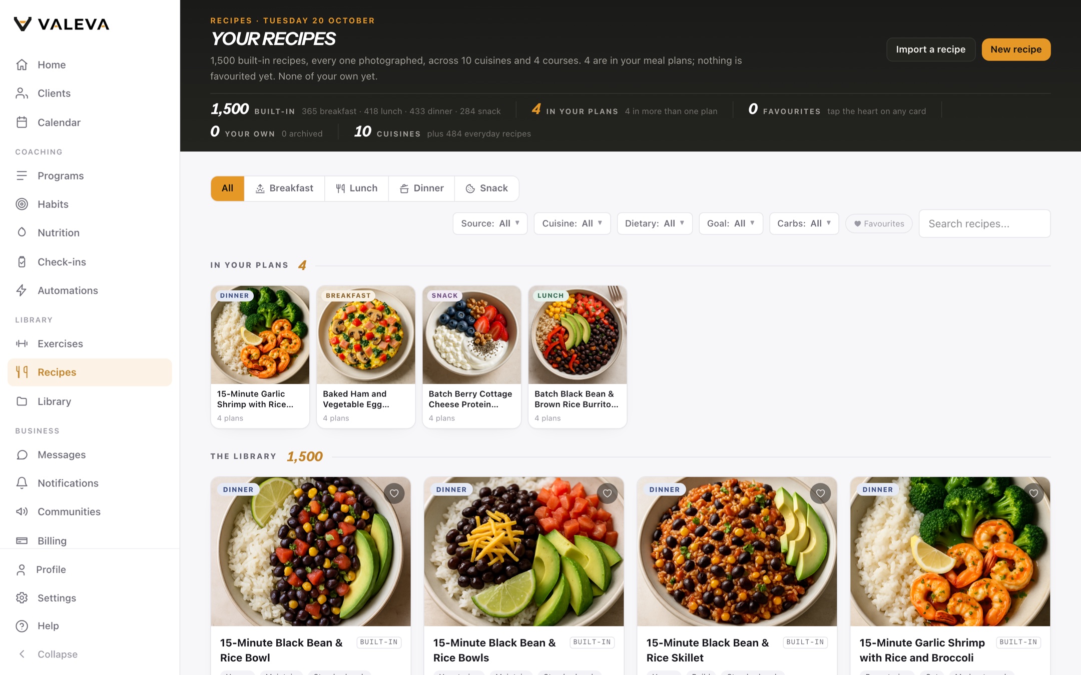 The Valeva recipe library